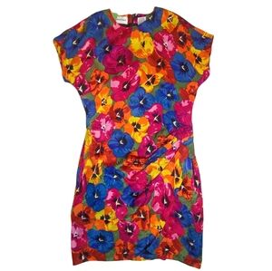 Vintage Nipon Boutique 100% Silk Pansy Floral Dress - Sz 12 (Modern 6)